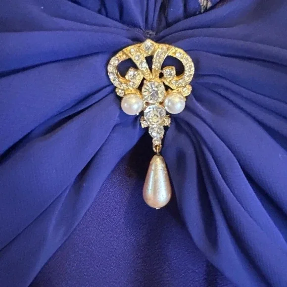 💜”Scott McClintock” Vintage Formal Strapless Dress w/ Brooch Pendant Size 12 - Picture 6 of 15